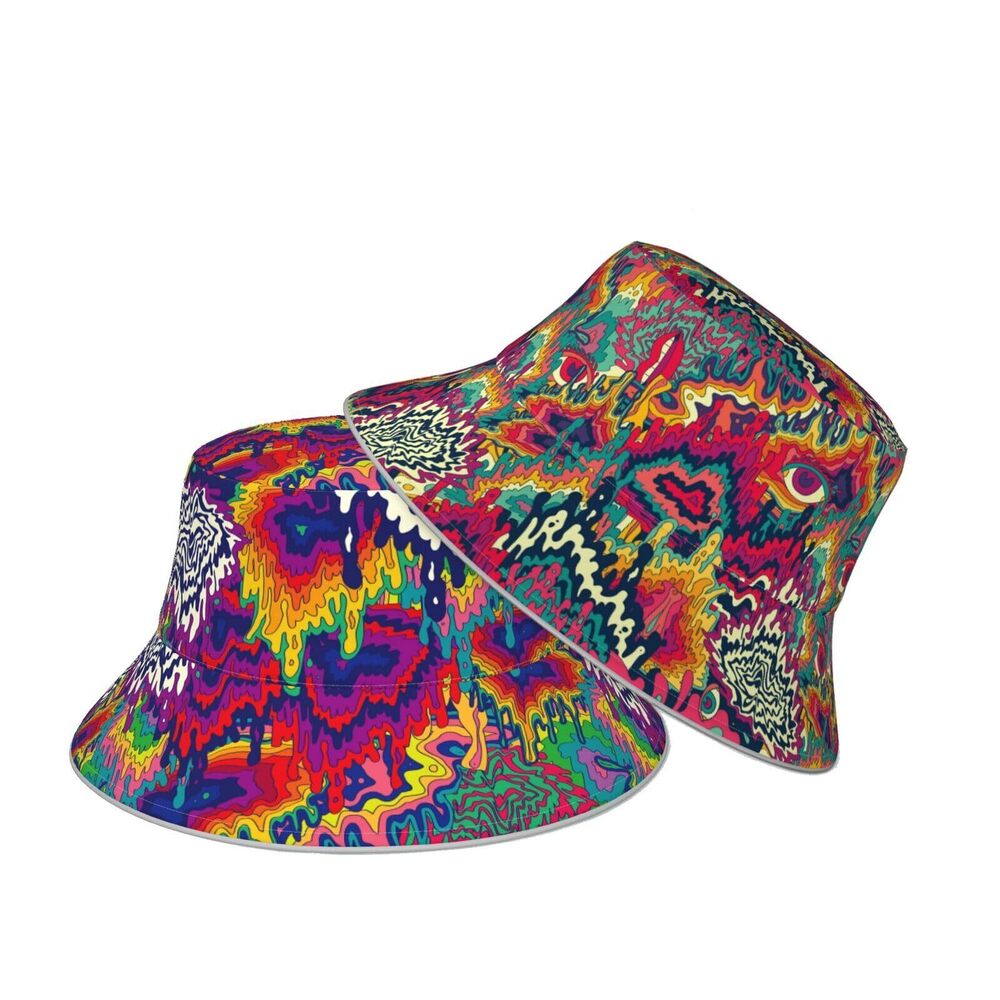 5176 Abstract Colorful Psychedelic 80s 90s 00s Bucket Hat Beach Summer Sun